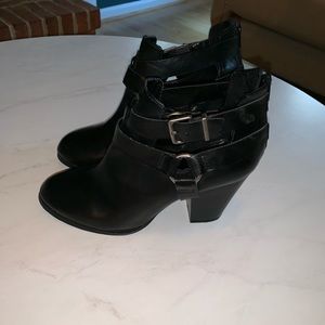 Black ankle booties with buckles